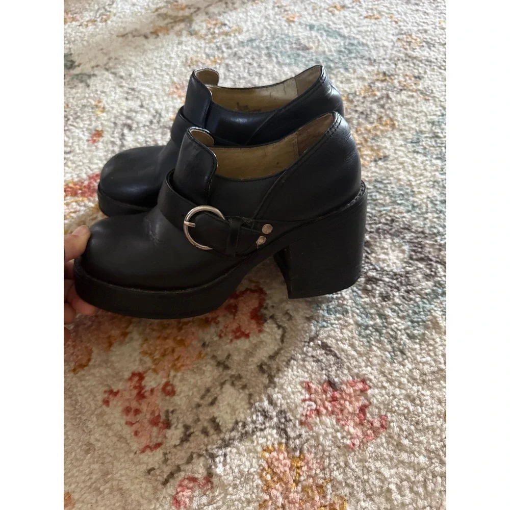 American Eagle Vintage Grunge Divine Black Leather Platform Chunky Block Shoes 6